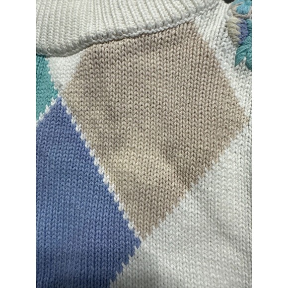 Le Moda Knitwear Small 100% Cotton 1/2 Sleeve 90s Argyle Mock Neck Vintage - Picture 10 of 10